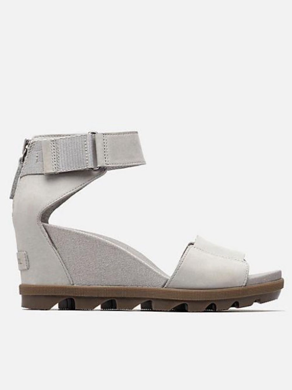 Sorel Joanie II Wedge Sandals Suede Ankle Strap Suede Zip Back Gray Size 7.5